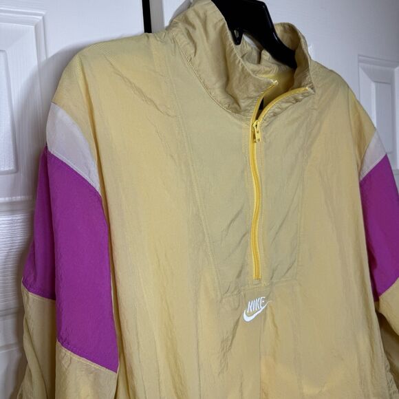 Vtg 90's Nike Windbreaker Adult L Track Jacket Yellow Pink Athletic Streetwear - Picture 2 of 10